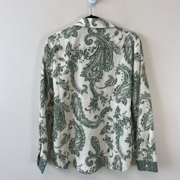 Commense Paisley Print Button Down Shirt Green Cream Boho Chic Size Large NWT's - Picture 8 of 15